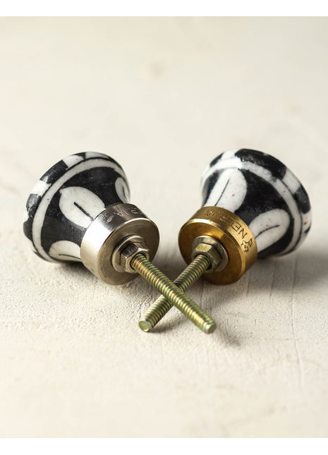 White And Black Checkerboard Ceramic Blue Pottery Drawer Knob