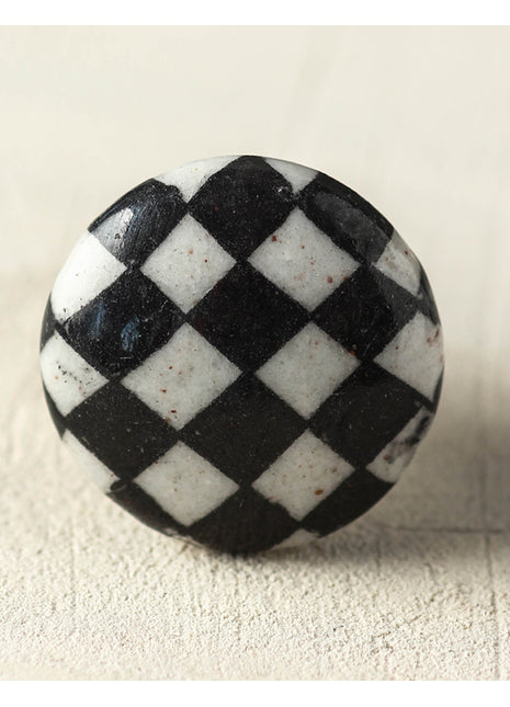 White And Black Checkerboard Ceramic Blue Pottery Drawer Knob