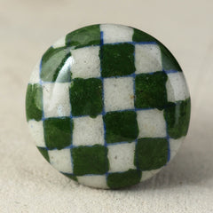 Green and White Checkerboard Ceramic Cabinet Knob