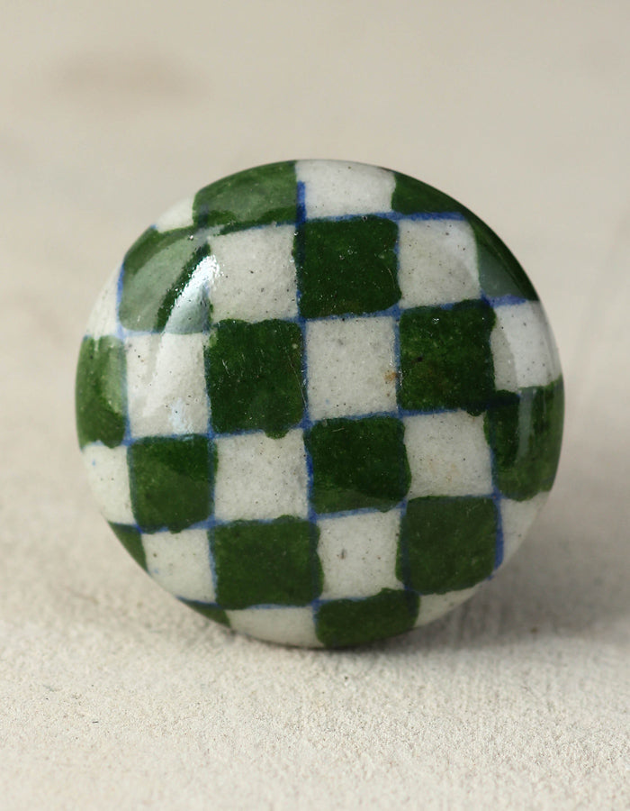 Green and White Checkerboard Ceramic Cabinet Knob Brass / 1.00" Green and White Checkerboard Ceramic Cabinet Knob Brass / 1.00"
