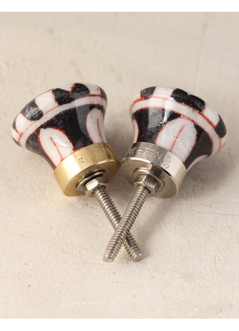 Stylish Black And White Checkerboard Blue Pottery Drawer Knob