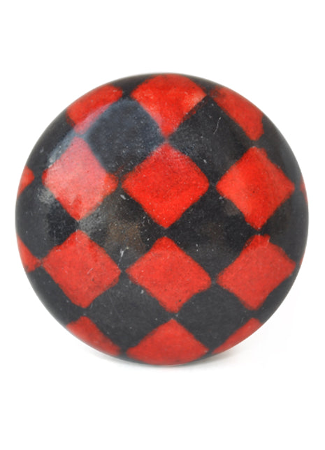 Black And Red Checkerboard Ceramic Blue Pottery Drawer Knob