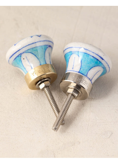 White Ceramic Blue Pottery Dresser Cabinet Knob With Turquoise Lotus Flower