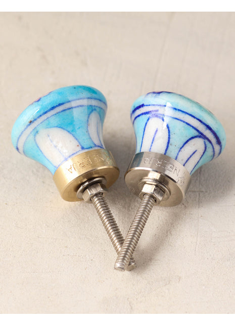 Turquoise Ceramic Drawer Knob with Pink Paisley Flower