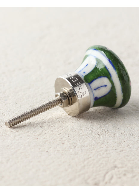 Handmade Green Ceramic Dresser Cabinet Knob With Multicolor Design