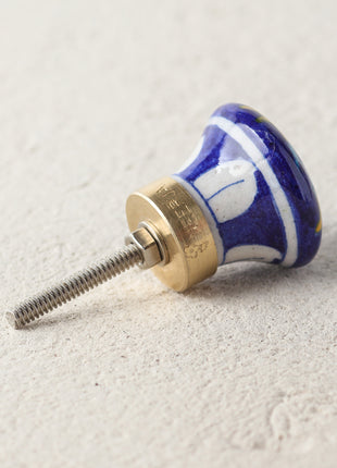 Handmade Blue Ceramic Blue Pottery Dresser Cabinet Knob With Yellow Flower