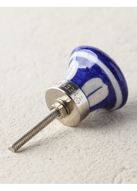 Handmade Blue Ceramic Blue Pottery Dresser Cabinet Knob With Yellow Flower