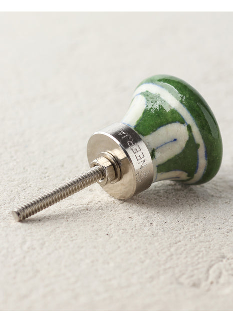 Green Ceramic Blue Pottery Door Knob With Multicolor Design