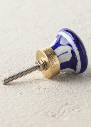 Handmade Small Turquoise Flowers On Blue Ceramic Kitchen Cabinet Knob