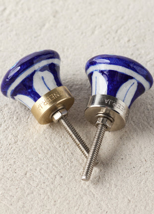 Handmade Small Turquoise Flowers On Blue Ceramic Kitchen Cabinet Knob