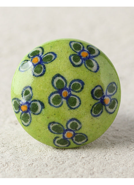 Green Flowers On Light Green Ceramic Blue Pottery Door Knob