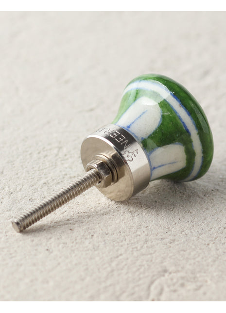 Handmade Pink Floral Print On Green Ceramic Dresser Cabinet Knob