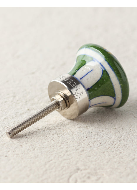 Handmade Green Ceramic Drawer Knob With Yellow And Blue Flower