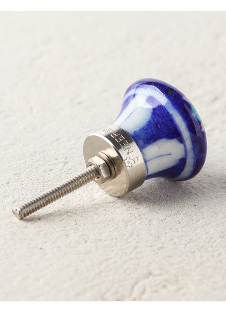 Handmade Blue Ceramic Kitchen Cabinet Knob With Turquoise Flower
