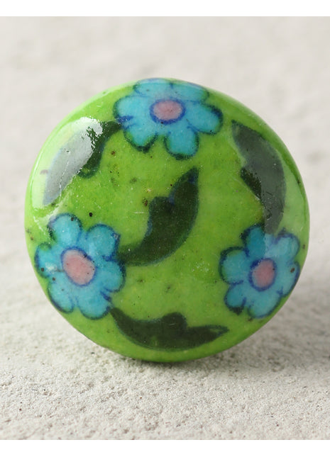 Elegant Green Ceramic Blue Pottery Door Knob With Turquoise Flower