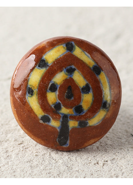 Handmade Brown Ceramic Blue Pottery Dresser Cabinet Knob