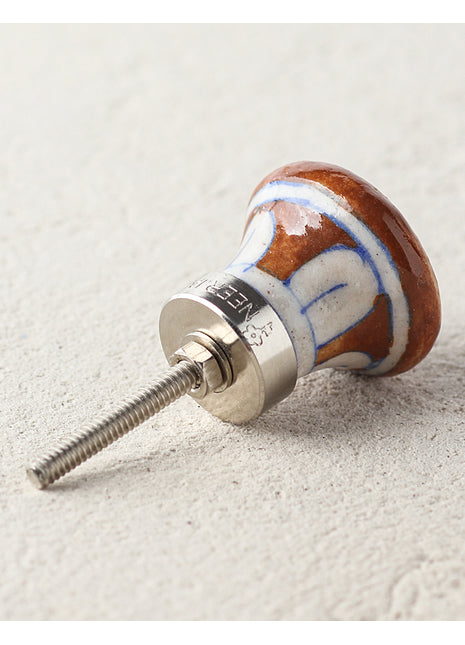 Handmade Brown Ceramic Blue Pottery Dresser Cabinet Knob