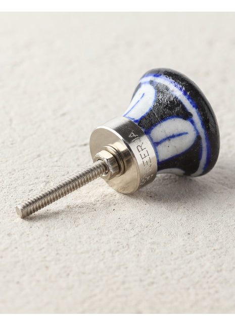 White Flower On Brown Ceramic Blue Pottery Kitchen Cabinet Knob