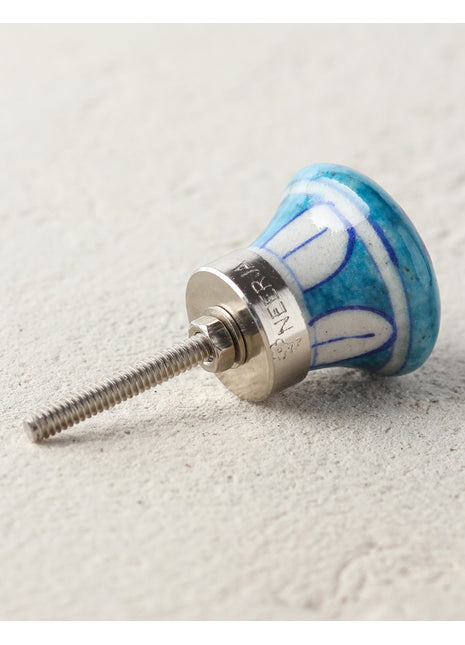 Blue And White Flower On Turquoise Ceramic Blue Pottery Drawer Knob