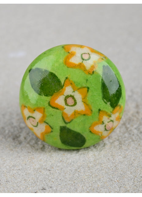 Stylish Green Ceramic Blue Pottery Kitchen Cabinet knob With Multicolor Print