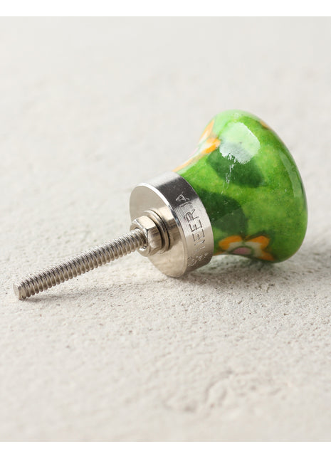 Stylish Green Ceramic Blue Pottery Kitchen Cabinet knob With Multicolor Print