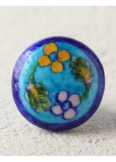Blue And Turquoise Ceramic Blue Pottery Door knob With Multicolor Print