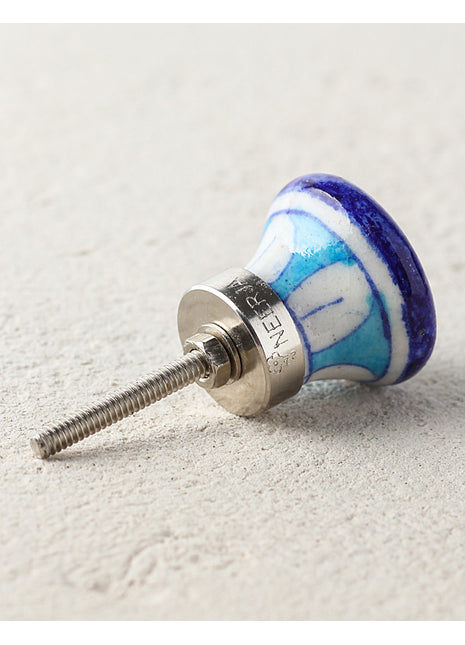 Blue And Turquoise Ceramic Blue Pottery Door knob With Multicolor Print