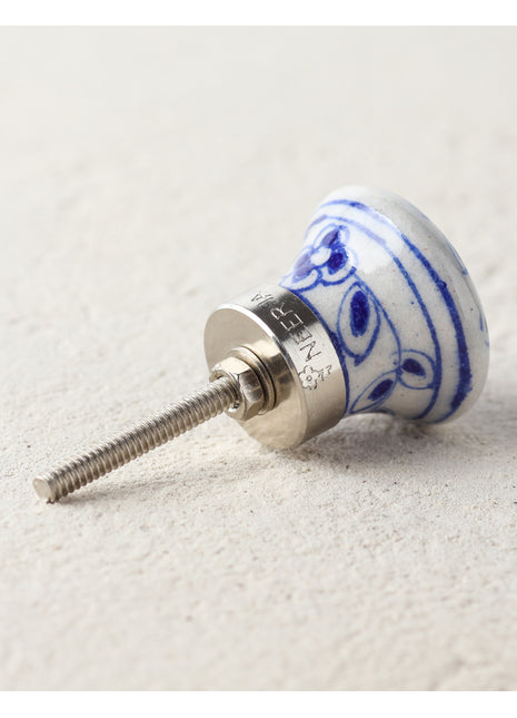 White Ceramic Blue Pottery Dresser Cabinet Knob With Blue Flowers