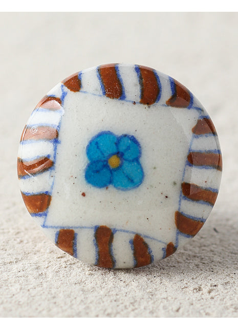 Unique Brown Stripes On White Ceramic Blue Pottery Door Knob