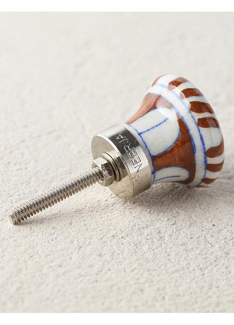 Unique Brown Stripes On White Ceramic Blue Pottery Door Knob