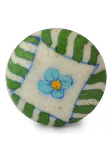 Elegant Green Stripes On White Ceramic Blue Pottery Door Knob