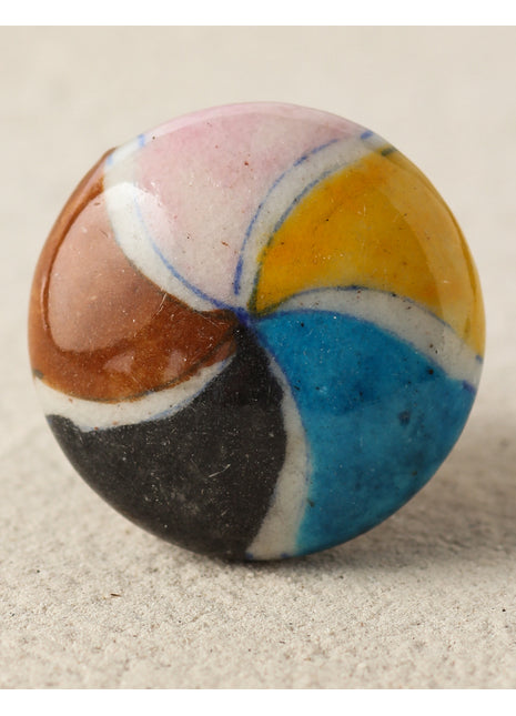 Handmade Multicolor Pinwheel Blue Pottery Dresser Cabinet Knob