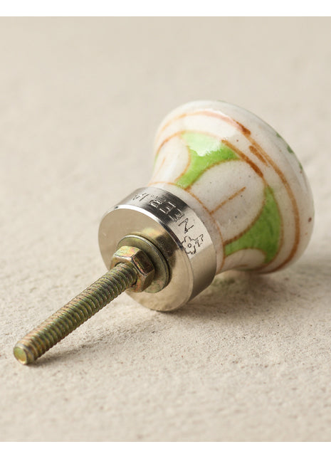 White Ceramic Blue Pottery Drawer Knob With Green Flower