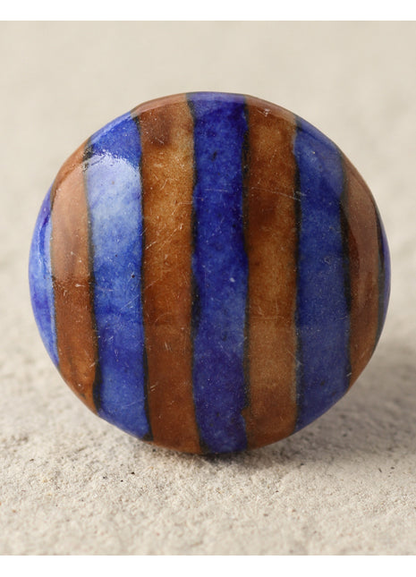 Stylish Blue And Brown Stripes Blue Pottery Dresser Cabinet Knob