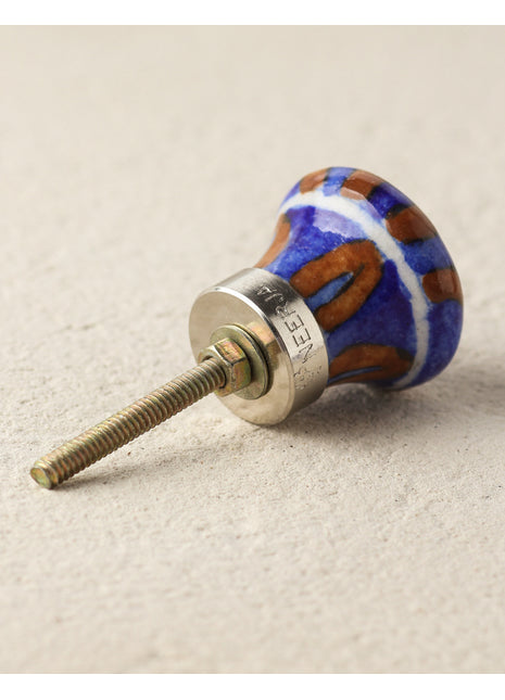 Stylish Blue And Brown Stripes Blue Pottery Dresser Cabinet Knob