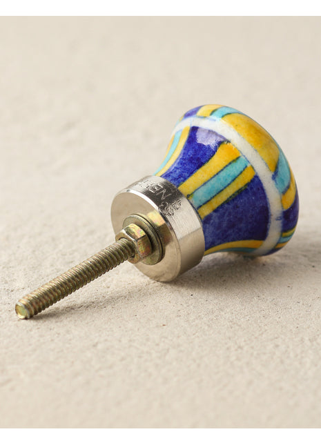 Blue, Turquoise And Yellow Stripes Ceramic Blue Pottery Door Knob