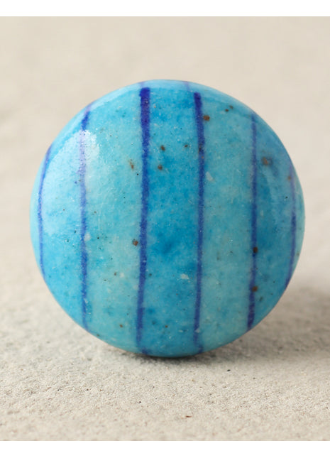 Handmade Blue And Turquoise Stripes Ceramic Blue Pottery Drawer Knob