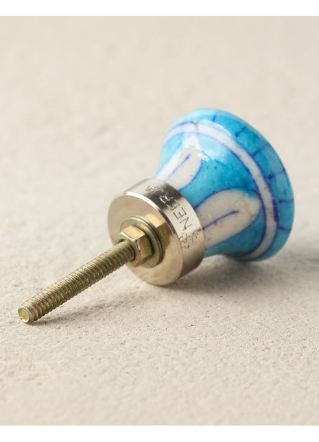 Handmade Blue And Turquoise Stripes Ceramic Blue Pottery Drawer Knob