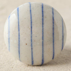 White And Blue Stripes Blue Pottery Kitchen Cabinet Knob