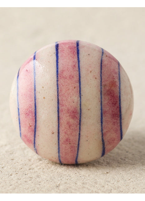 Handmade Pink And White Stripes Kitchen Cabinet Knob