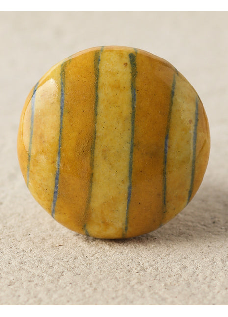 Elegant Mustard And Yellow Stripes Ceramic Dresser Cabinet Knob