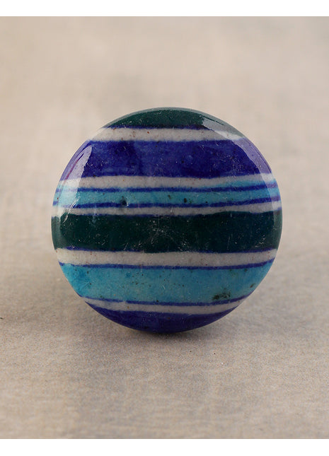 Green, Turquoise And Blue Stripes Ceramic Blue Pottery Drawer Knob