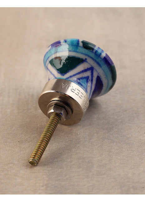 Green, Turquoise And Blue Stripes Ceramic Blue Pottery Drawer Knob
