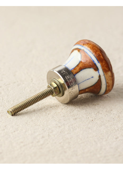 Handmade Yellow Flower On Brown Ceramic Blue Pottery Drawer Knob