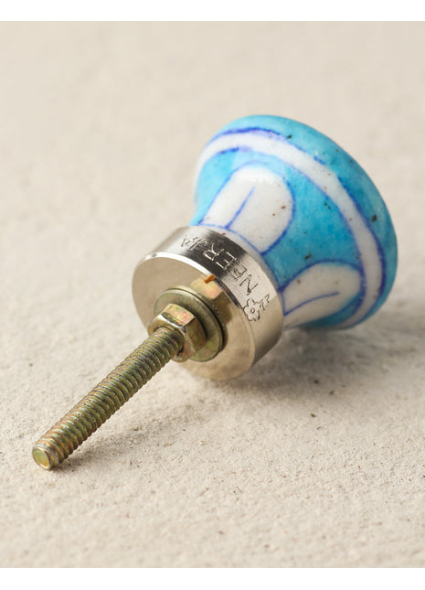 Handmade Turquoise Ceramic Blue Pottery Door Knob With Pink Flower