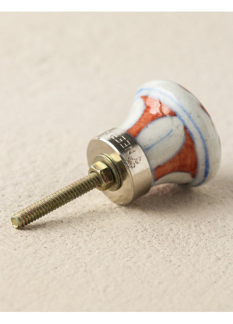 Handmade White Ceramic Blue Pottery Drawer Knob With Red Flower