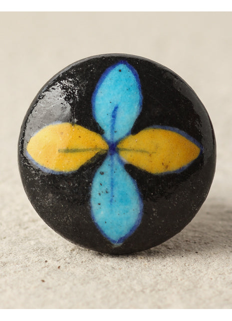 Well Designed Black Dresser Cabinet Knob With Yellow And Turquoise Petals