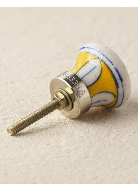 Elegant White Dresser Cabinet Knob With Yellow And Blue Flower