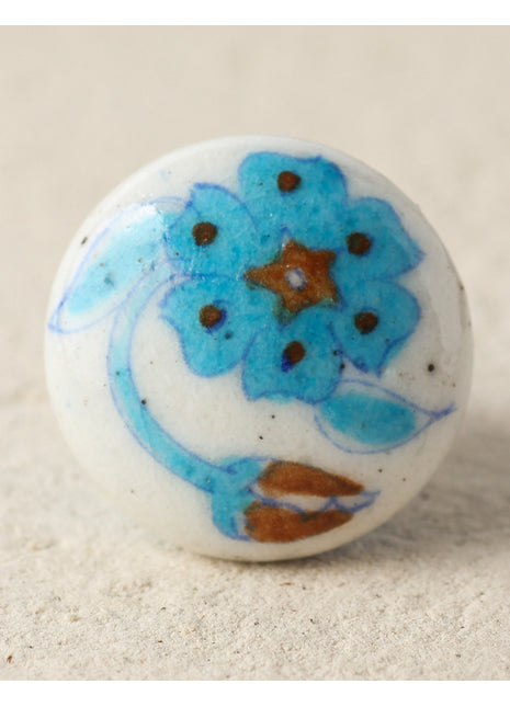 Handmade White Dresser Cabinet Knob With Turquoise Flower