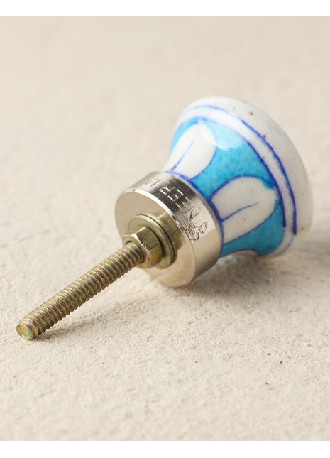 Handmade White Dresser Cabinet Knob With Turquoise Flower